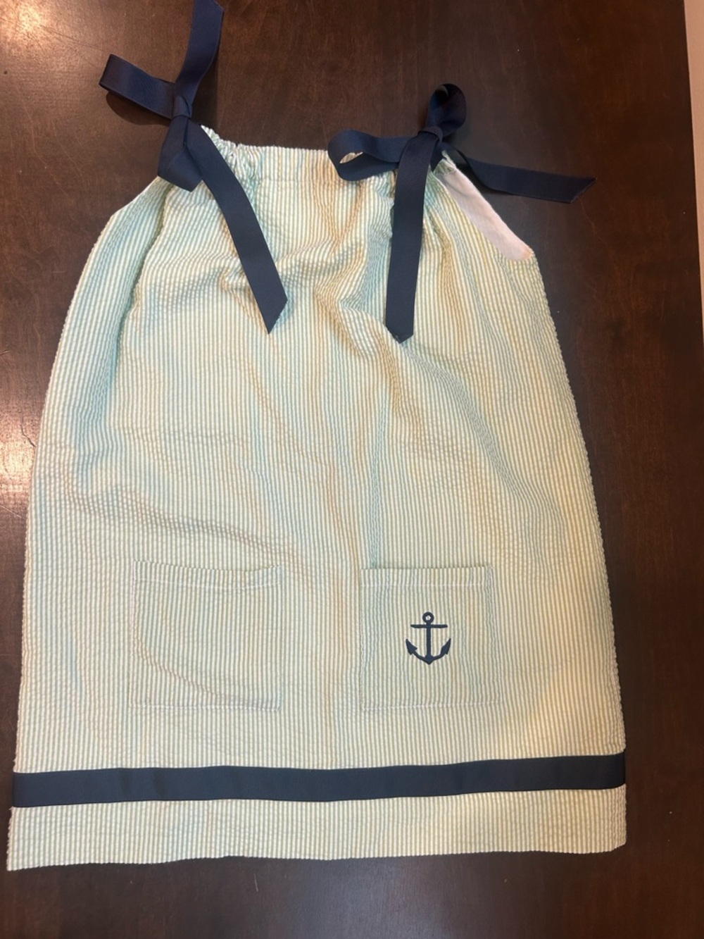 Navy Ribbon Seersucker Sundress with Anchor Detail